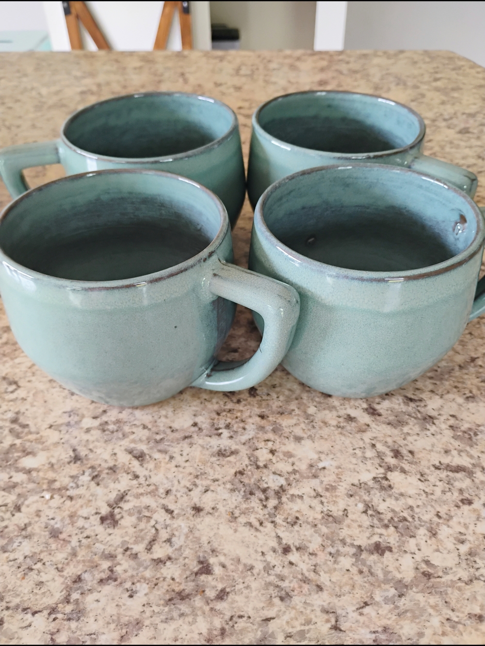 Set of 4 Ceramic Seafoam Green Coffee Mugs